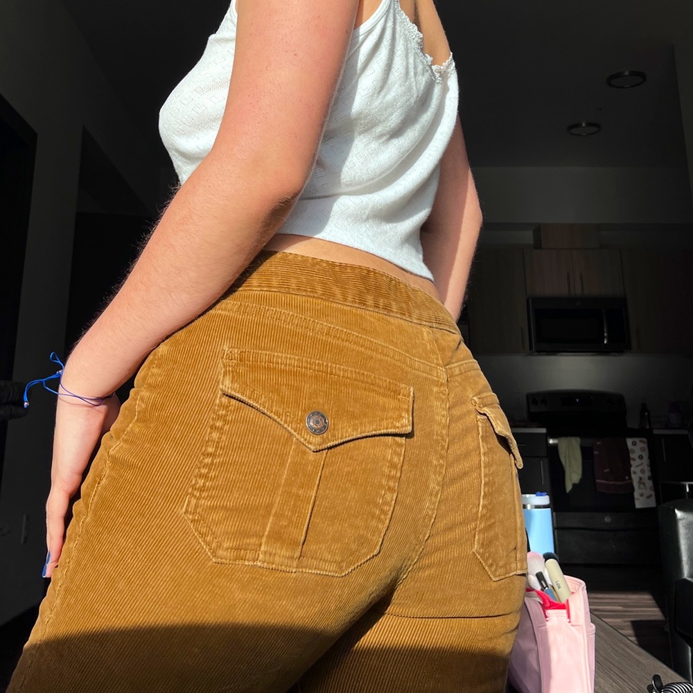 earl jean corduroy tan flared pants